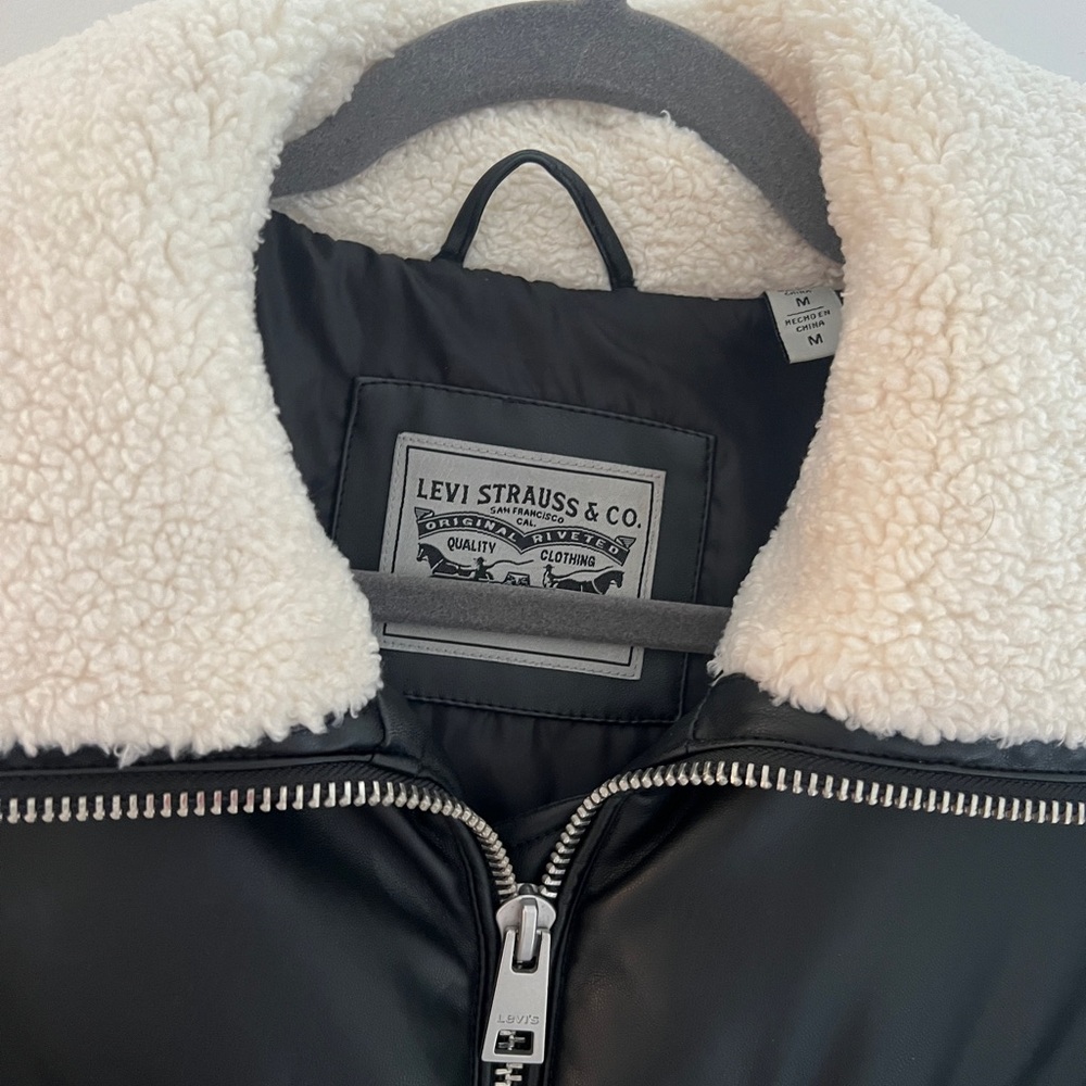 Levi’s Black Leather Shearling Jacket - image 3